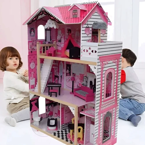 Деревянный трехэтажный кукольный домик с мебелью (CHP-WW2)