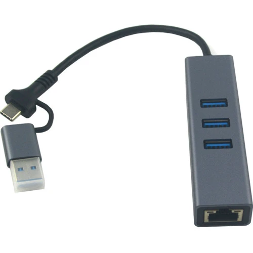 Адаптер Dynamode Adapter USB-C+USB to RJ45+3xUSB3.0 Black (DM-AD-GLAN-U3): Колір серый