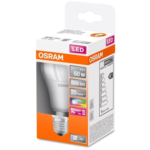 Лампа светодиодная Osram LED A60 9W 806Lm 2700К+RGB E27 пульт ДУ