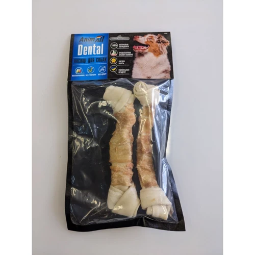 Лакомства для собак AnimAll Dental кость баварская узловая №4М с мясом курицы 17-19 см 2 шт. (2000981274566)