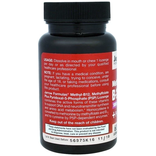 Jarrow Formulas Methyl B-12 & Methyl Folate 5000 mcg / 800 mcg 60 Lozenges Cherry Flavor Метілфолат і метил B-12: Форма випуску Таблетки для розсмоктування