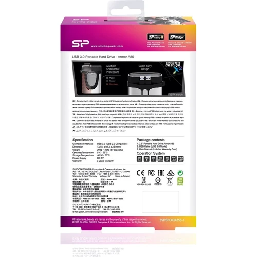 Внешний жесткий диск Silicon Power Armor A85 2TB USB 3.0 Silver (SP020TBPHDA85S3S): Внешний интерфейс USB 3.0