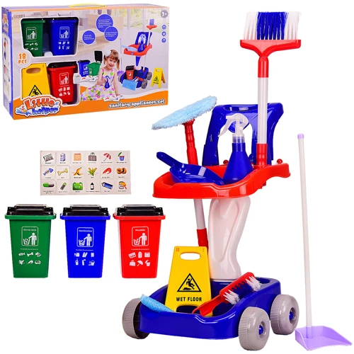 Набор A-Toys для уборки тележка, веник, швабра, губки, урны, аксессуары (998-7)