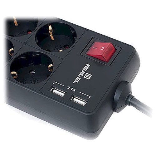 Сетевой фильтр REAL-EL REAL-EL RS-8 PROTECT USB 3m black (EL122300020): Тип подключения фильтра Евровилка