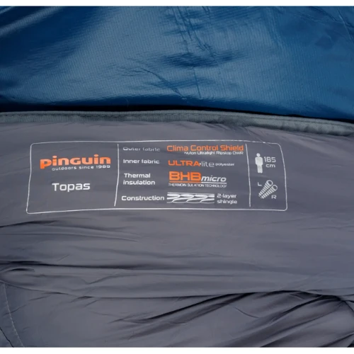 Спальный мешок Pinguin Topas (-1/-7°C) 185 см - Right Zip Blue (PNG 231250) 2020: Ширина в плечах 82 см