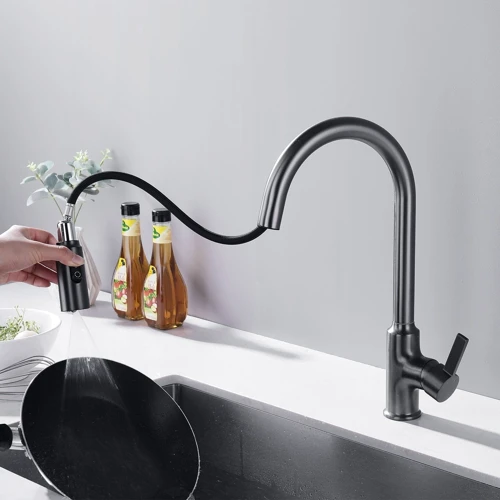 Смеситель для кухни Lefton Copper Kitchen Pull-Down Faucet with 3 Water Outlet Modes-KF2204 Grey: Материал Латунь