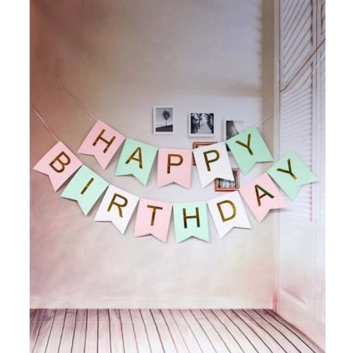 Украшение помещений Гирлянда-флажки 871059 Happy Birthday 16 см, разноцветные