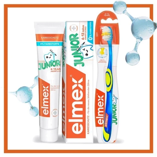 Elmex Junior Зубная паста 75мл + Зубная щетка Elmex для детей мягкая: Класс косметики Масс-маркет