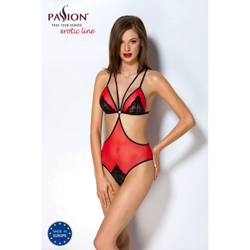 Полупрозрачное боди с кружевом Passion PEONIA BODY Red S/M
