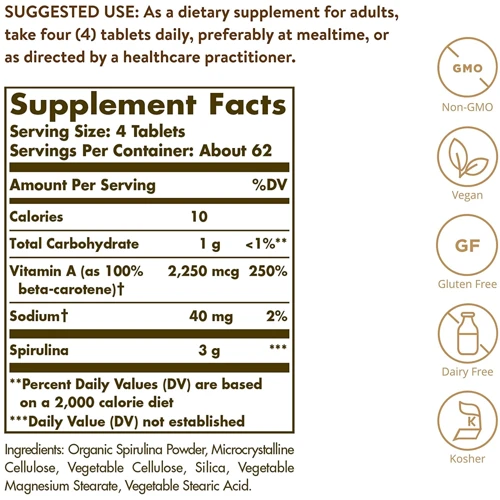 Solgar Spirulina 750 mg 250 tabs: Форма випуску таблетки