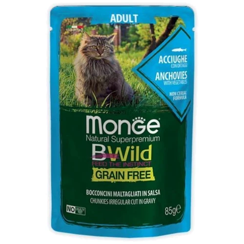 Влажный корм беззерновой Monge BWild Grain Free Wet Anchovies Adult Cat из анчоусов с овощами 85 г (70012775)