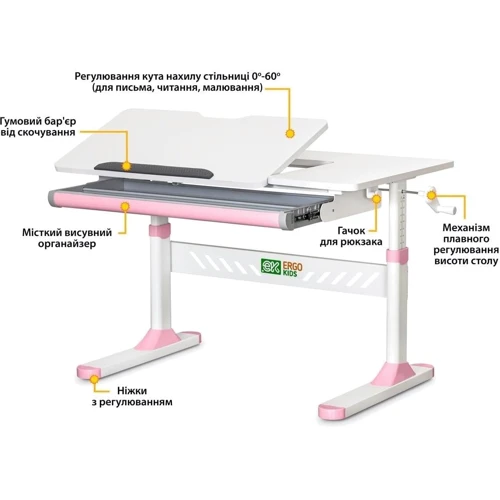 Комплект S ErgoKids TH-310 Pink парта + тумба (TH-310 + BD C3_PINK): Возраст ребенка от 5-ти лет