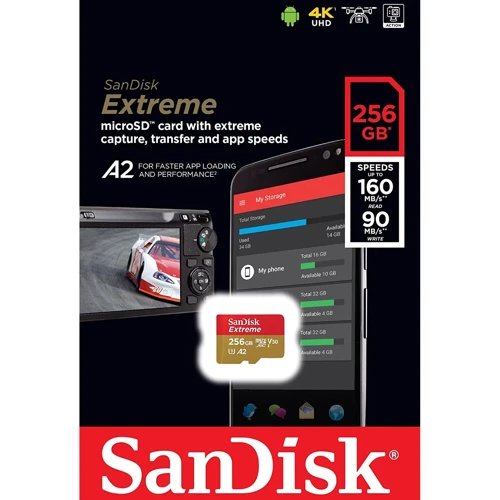 Карта пам'яті SanDisk 256GB microSDXC Class 10 UHS-I U3 V30 A2 Extreme (SDSQXA1-256G-GN6MN): Обсяг 256 ГБ