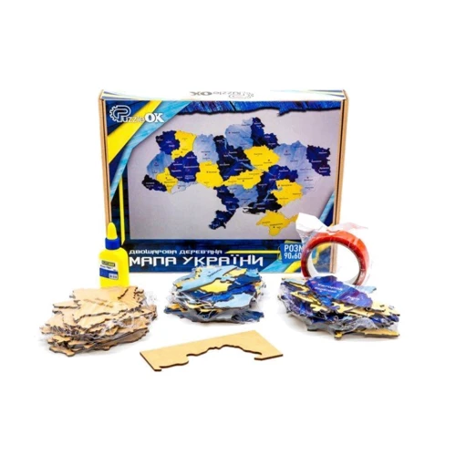 Карта-пазл Украины PuzzleOk двухслойная деревянная настенная 90х60 см, сине-желтая (60906): Производитель PuzzleOk