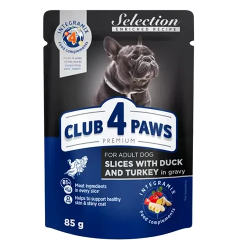 Вологий корм Club 4 Paws Premium Adult для собак малих порід шматочки з качкою та індичкою 24х85 г (4820215363808)