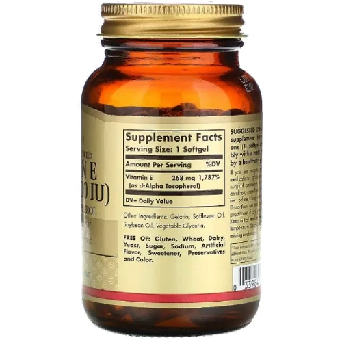 Solgar Natural Vitamin E 400 IU Pure d-Alpha Tocopherol Солгар Витамин E натуральный d-alpha токоферол 100 гелевых капсул: Тип Витамин E