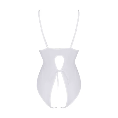 Боди Passion Ursula Body white S/M, с ажурным декором и открытым шагом