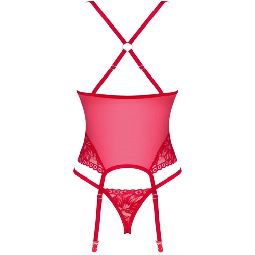 Прозрачный корсет Obsessive Lacelove corset XL/2XL Red