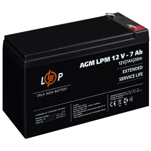 Аккумуляторная батарея LogicPower LPM 12V 7Ah, AGM (3862): Емкость, Ач 7