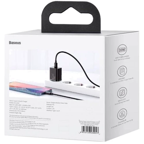 Зарядное устройство Baseus USB-C Wall Charger Super Si 20W Black with Cable USB-C to Lightning (TZCCSUP-B01) фото 9