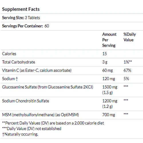 Solgar Glucosamine Chondroitin MSM with Ester-C, 180 Tablets (SOL-01272): Тип Глюкозамін