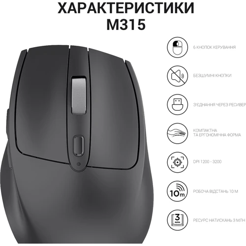 Мышь OfficePro Wireless M315B: Тип сенсора оптический