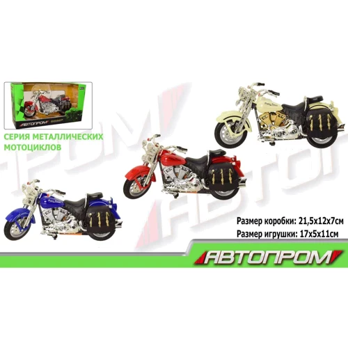 Мотоцикл метал-пластик инерц 7749 АВТОПРОМ ,1:12, 3 цвета, 21,5x12x7см: Производитель АВТОПРОМ