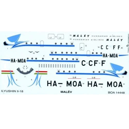 Декаль Boa Decals для самолета Ил-18 "Malev" BOA-14448