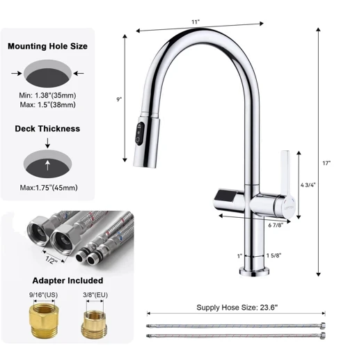 Смеситель для кухни Lefton Automatic Sensor & Pull-Down Kitchen Faucet with Temperature Display-KF2206 Chrome фото 10