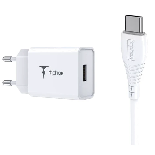 

T-PHOX Usb Wall Charger Mini 12W with Cable USB-C 1.2m White (Mini(W)+Type-C)