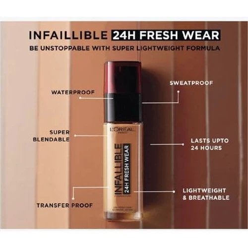 L'Oreal Paris Infallible 24h Fresh Wear № 260 golden sun Тональный крем 30 ml: Вид Тональные средства