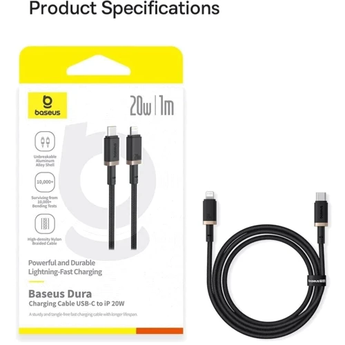 Кабель Baseus Cable USB-C to Lightning Dura Series 20W 1m Black/Gold (P10377800U01-00) фото 17