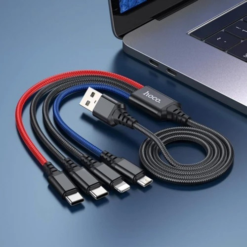 Кабель Hoco USB Cable to Micro USB/Lightning/2х Type-C X76 2A 1m Black/Red/Blue фото 3