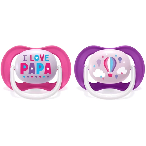 Пустушка ортодонтична Philips AVENT Ultra Air "I love ..." для дівчаток 6-18 міс 2 шт (SCF080/04): Вік старше 6 месяцев
