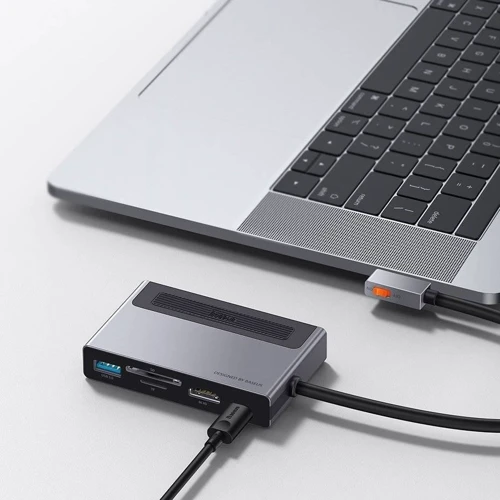Адаптер Baseus Adapter USB-C to USB3.0+HDMI+USB-C+SD+3.5mm Gray (32725) фото 6