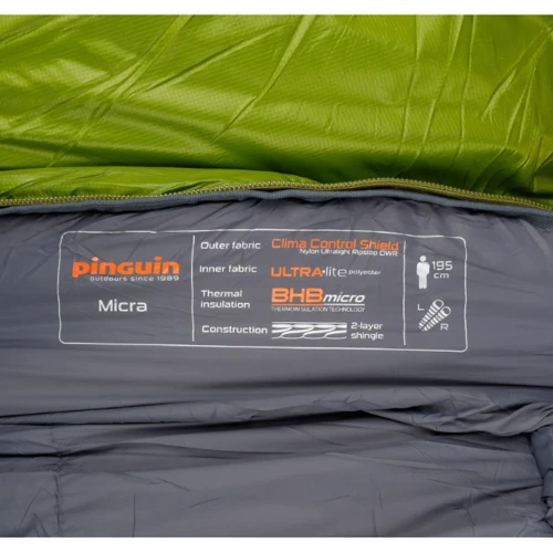 Спальный мешок Pinguin Micra (6/1°C) 185 см Left Zip Green (PNG 230147) 2020: Наполнитель синтетический материал (BHB Micro 2х60 г/м2)