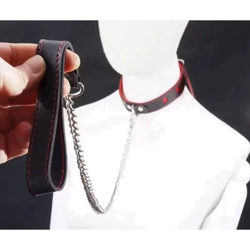 Ошейник с поводком COLLAR HEART Black and Red, SKN-AS14