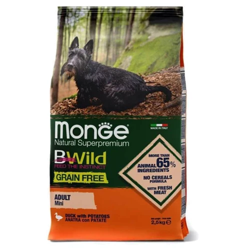 Сухой корм беззерновой Monge Dog Bwild Grain Free Mini для собак малых пород с уткой 2.5 кг (70004756): Основные ингредиенты Утка, Картофель
