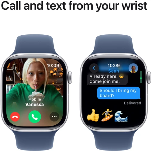 Apple Watch Series 10 42mm GPS + Cellular Silver Aluminium Case with Denim Sport Band - S/M (MWX33)