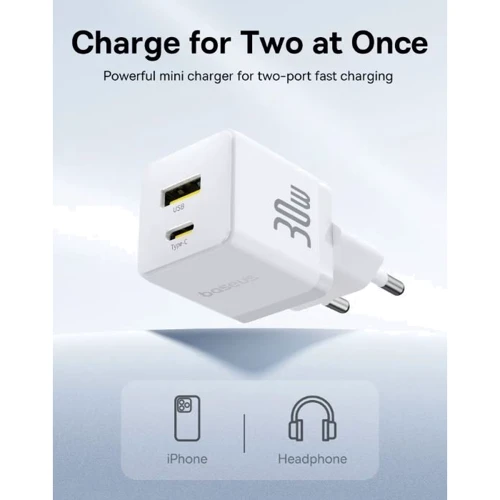 Зарядное устройство Baseus Wall Charger Palm USB-C+USB 30W White (P1011160A213-00) фото 6