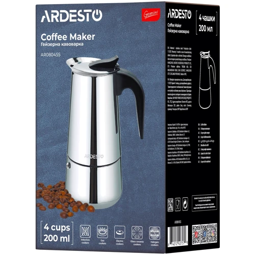 Гейзерная кофеварка Ardesto Gemini Apulia 200 мл на 4 чашки (AR0804SS) фото 9