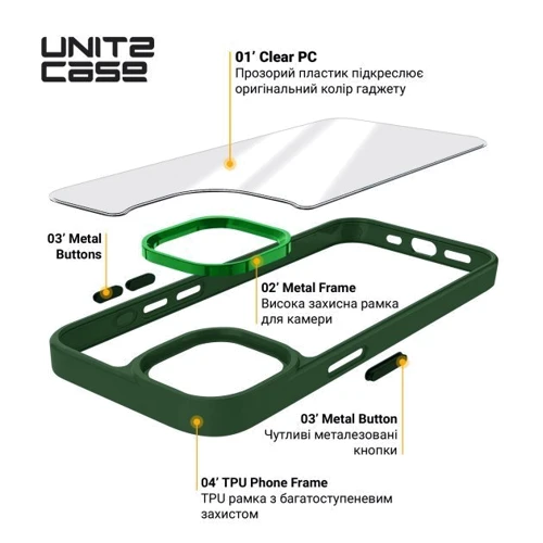 Чохол для iPhone ArmorStandart UNIT2 Case Green для iPhone 15 (ARM69968): Матеріали поликарбонат и полиуретан