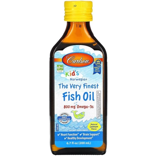 Carlson Labs Kid's The Very Finest Fish Oil 6.7 fl oz (200 ml) Natural Lemon Flavor Рыбий жир для детей, натуральный лимонный вкус