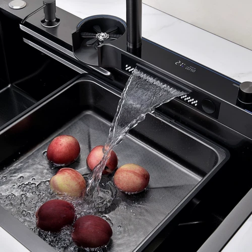 Кухонная мойка Lefton Two Outlets Waterfall Faucet Kitchen Sink with Digital Temperature Display & LED Lighting-KS2208: Отверстие под смеситель Есть