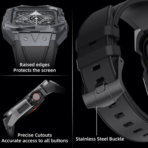 Аксесуар для Watch Rubber TPU with Stainless Steel Case Black/Grey (FLS181113) для Apple Watch 44/45/49mm Ultra: Тип аксесуара ремешок