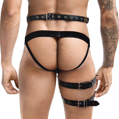 Мужские гартеры из натуральной кожи Art of Sex - Serge, черный, XS-M