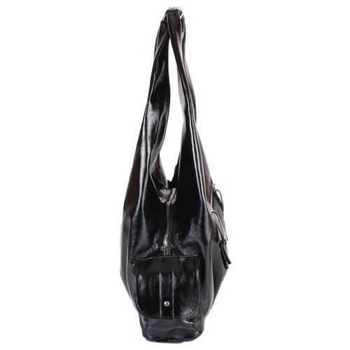 Женская сумка хобо Laskara черная (LK-DM230-black-glossy): Тип ручки С двумя ручками, Длинная ручка