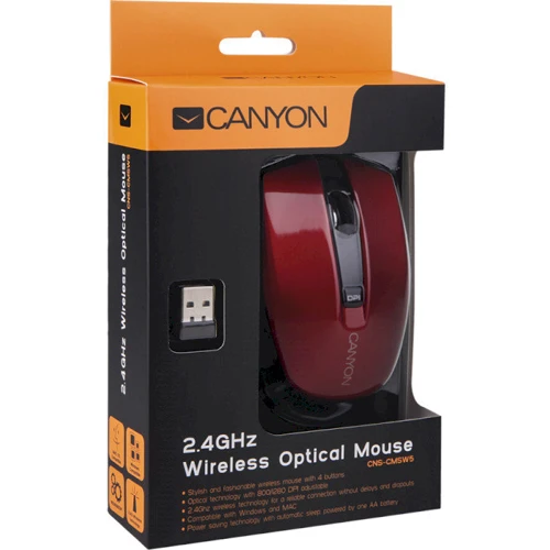 Мышь Canyon CNS-CMSW5R Red: Тип сенсора оптический