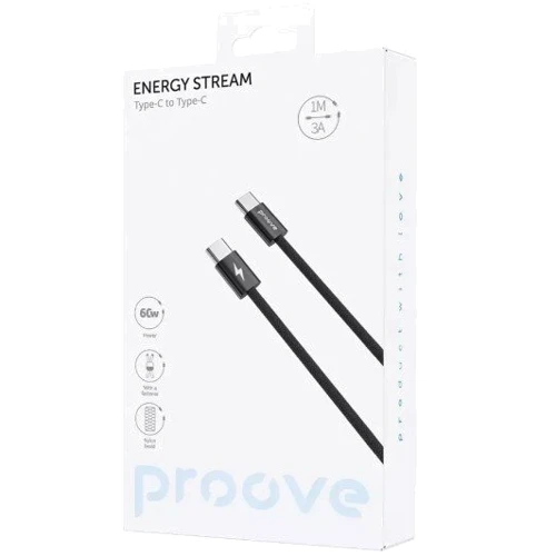 Кабель Proove Cable USB-C to USB-C Energy Stream 60W 1m Black (CCES60002201): Длина 1 м
