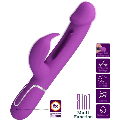 Вибратор с стимулятором клитора LYBAILE Pretty Love Kampas Rabbit 3 in 1 Purple (BW-500025-3)